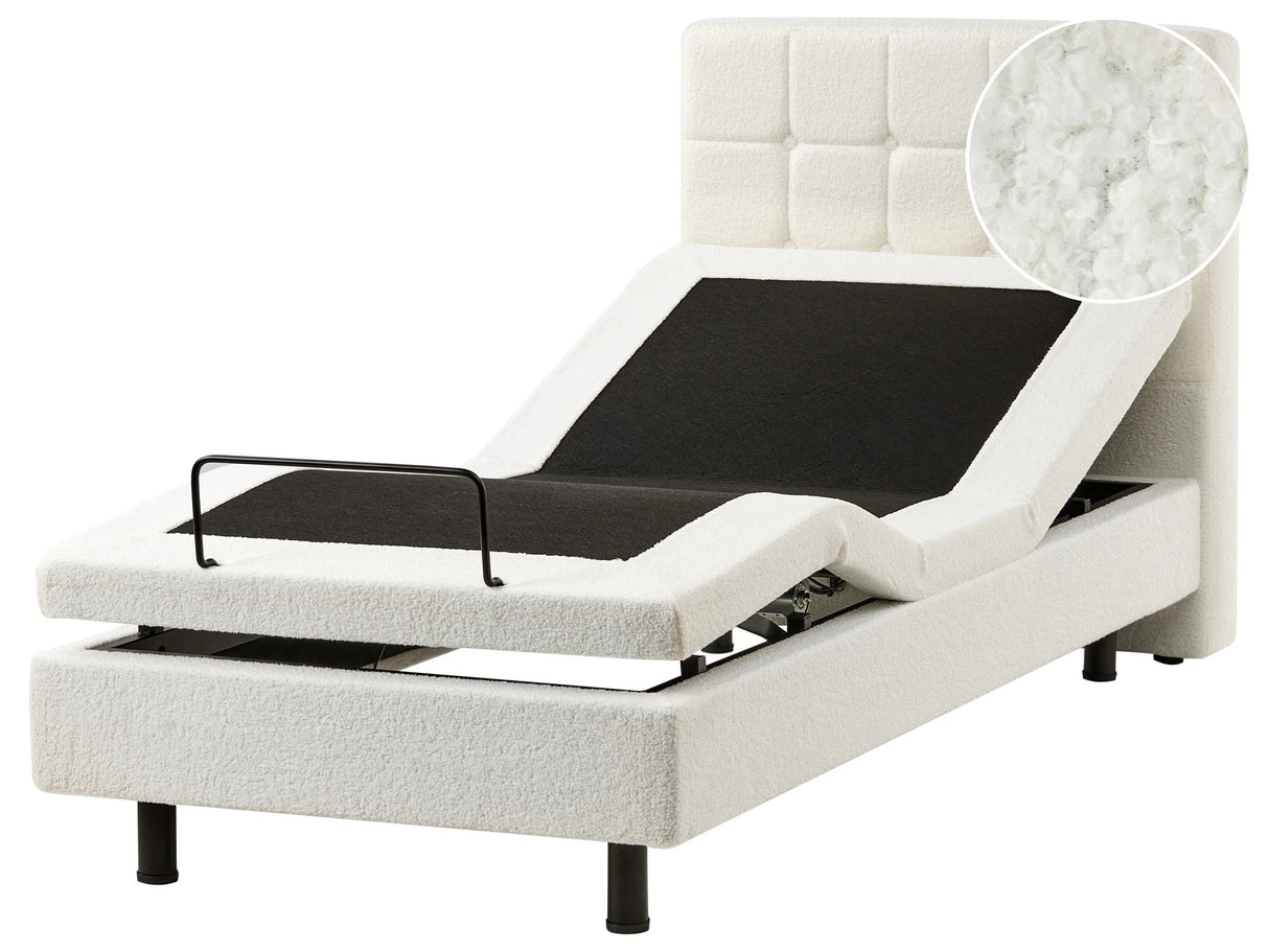 Electric Bed Off-White Boucle Upholstery EU Single 3ft Remote Control Adjustable Beliani