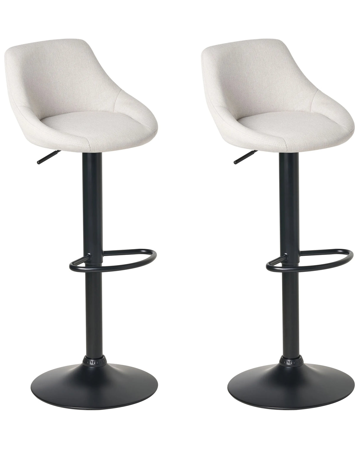 Set of 2 Bar Stools Light Grey Fabric Upholster Seating Black Legs Adjustable Height Dining Room Modern Beliani