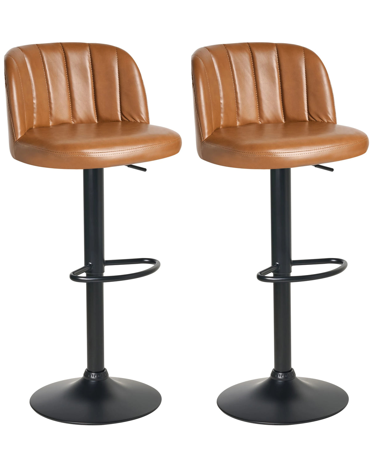 Set of 2 Bar Stool Golden Brown Faux Leather Upholstery Black Footstool Swivel Retro Beliani