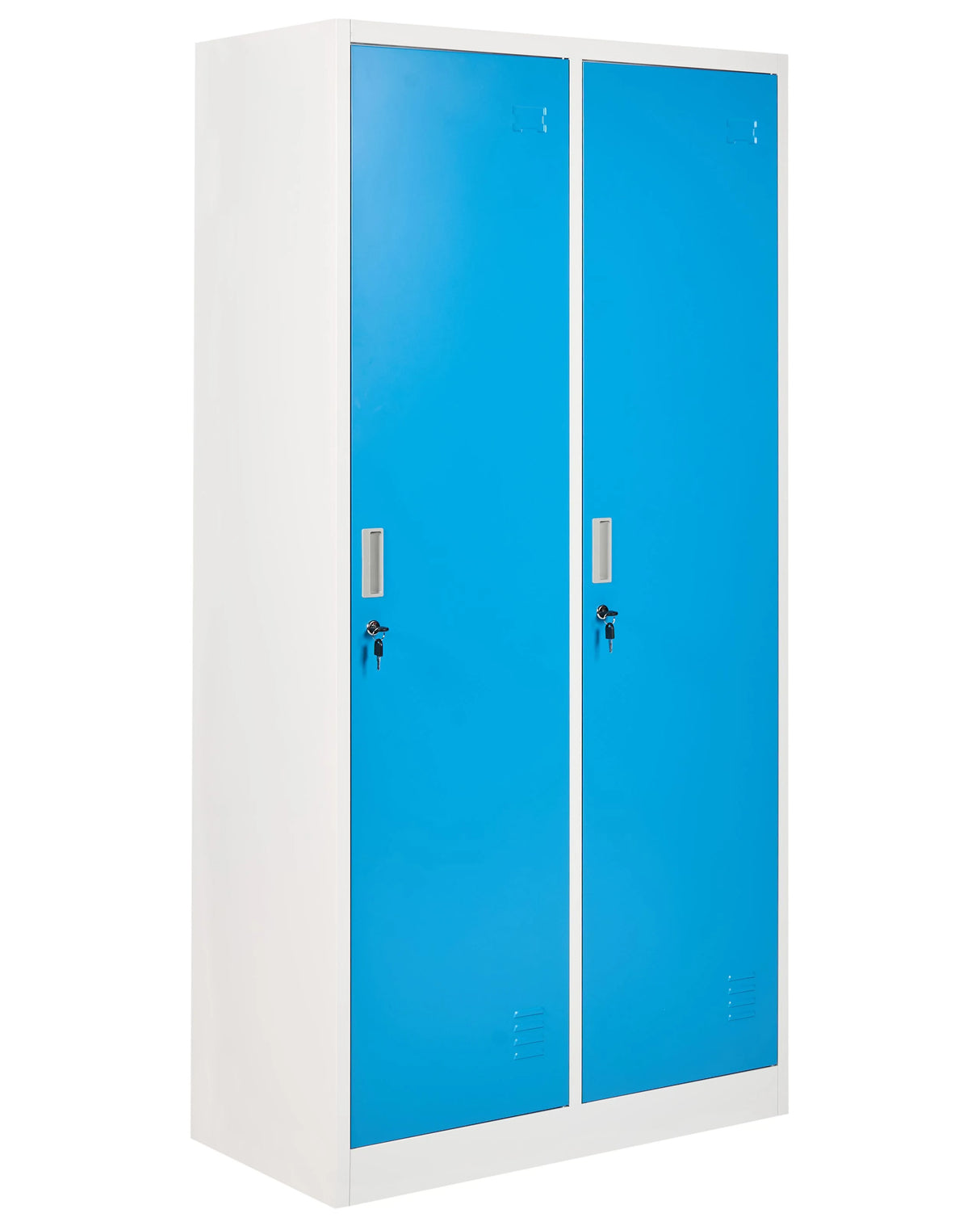 Storage Locker White and Blue Metal Clothes Cabinet 2 Doors Gym School Changing Room Beliani