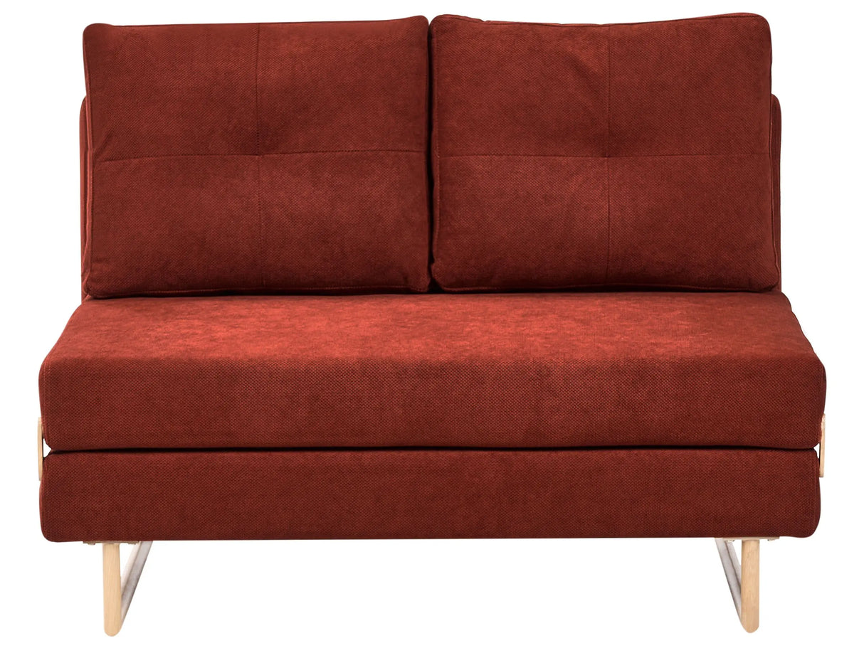 2 Seater Sofa Bed Red Fabric for Settee 2 People Fold Out Sleeping Function Beliani