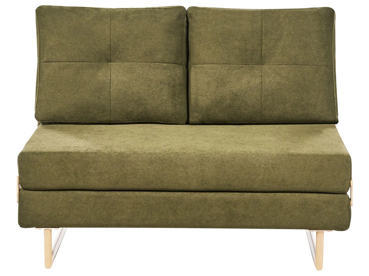 2 Seater Sofa Bed Green Fabric for Settee 2 People Fold Out Sleeping Function Beliani