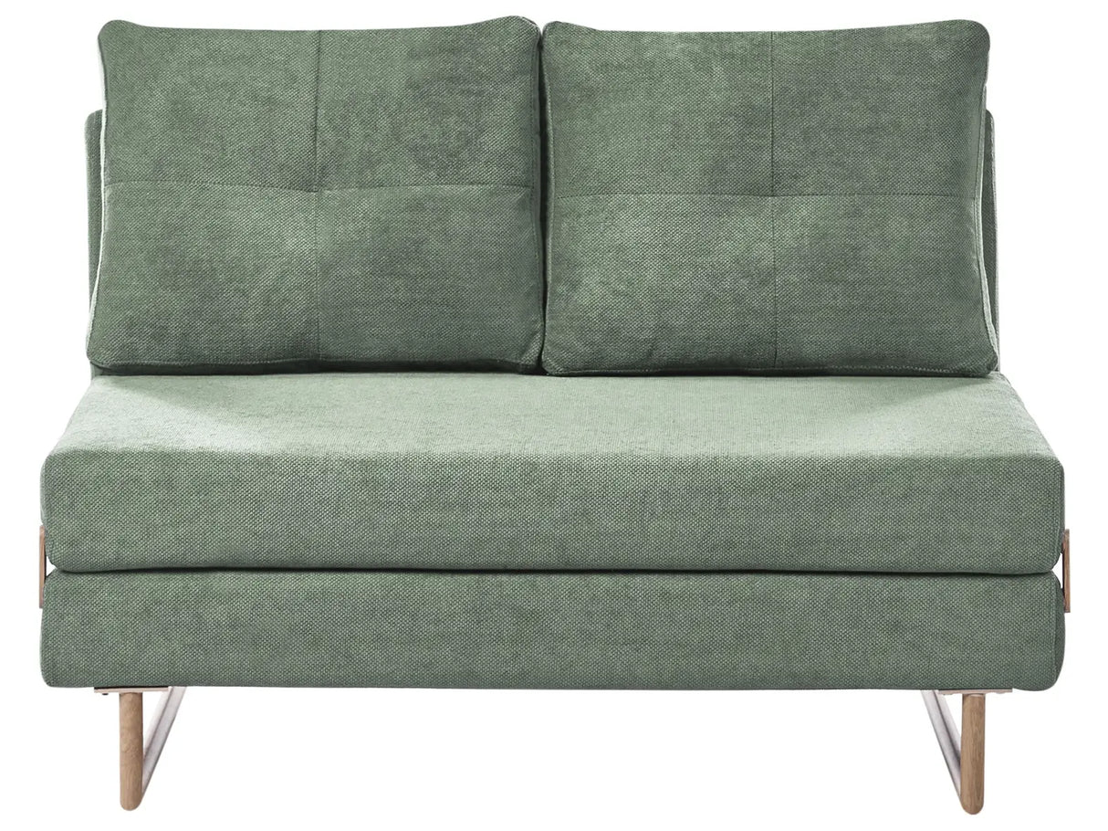2 Seater Sofa Bed Light Green Fabric for Settee 2 People Fold Out Sleeping Function Beliani