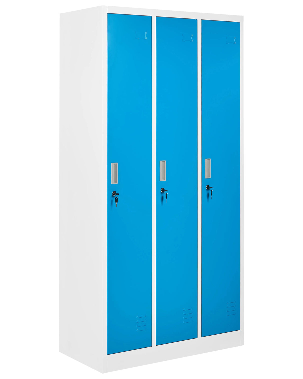 Storage Locker White and Blue Metal Clothes Cabinet 3 Doors Gym School Changing Room Beliani
