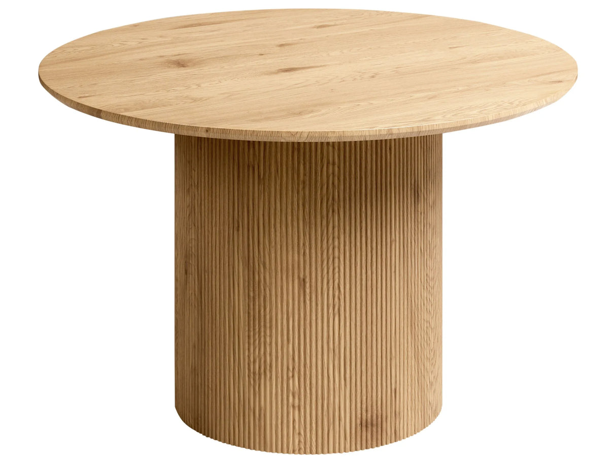 Dining Table Light Brown MDF Top 120 cm Pedestal Base Modern Dining Room Furniture Beliani