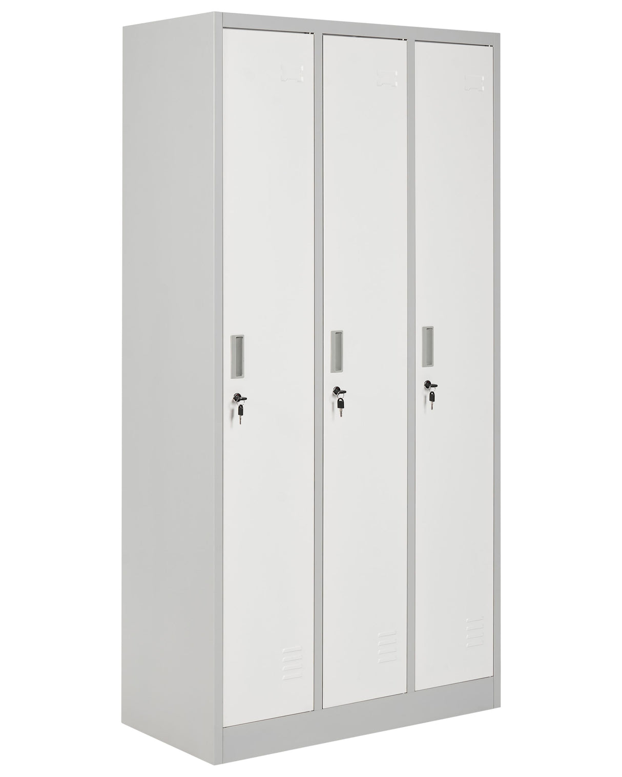Storage Locker White and Grey Metal Clothes Cabinet 3 Doors Gym School Changing Room Beliani