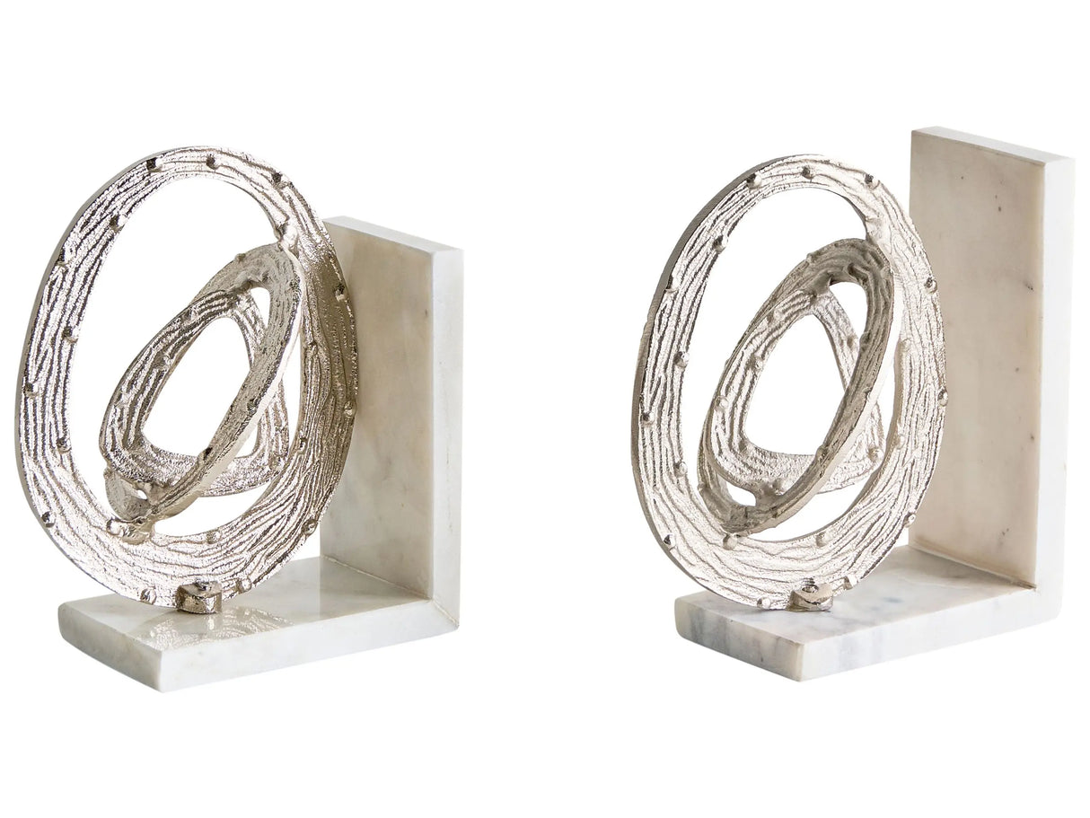 Set of 2 Bookends White Marble Silver Aluminium Abstract Elements Modern Glamour Home Decorations Book Holders Beliani