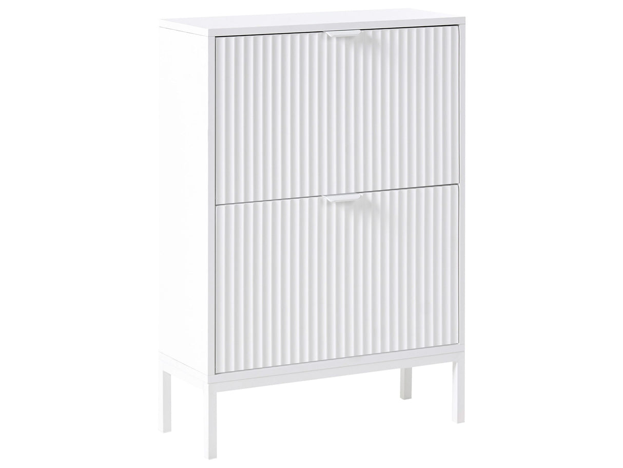 Shoe Storage Cabinet White MDF 2 Compartments Fluted Modern Design Hallway Beliani