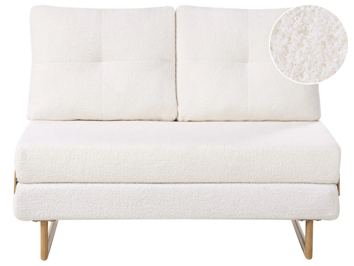 2 Seater Sofa Bed Off White Boucle for Settee 2 People Fold Out Sleeping Function Beliani