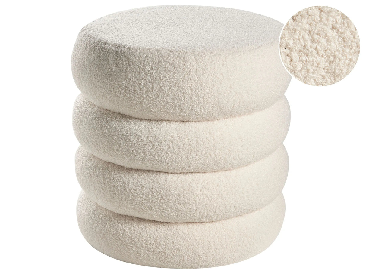Footstool Off-White Boucle Round Pouffe Upholstery Glam Ottomane Living Room Furniture Beliani