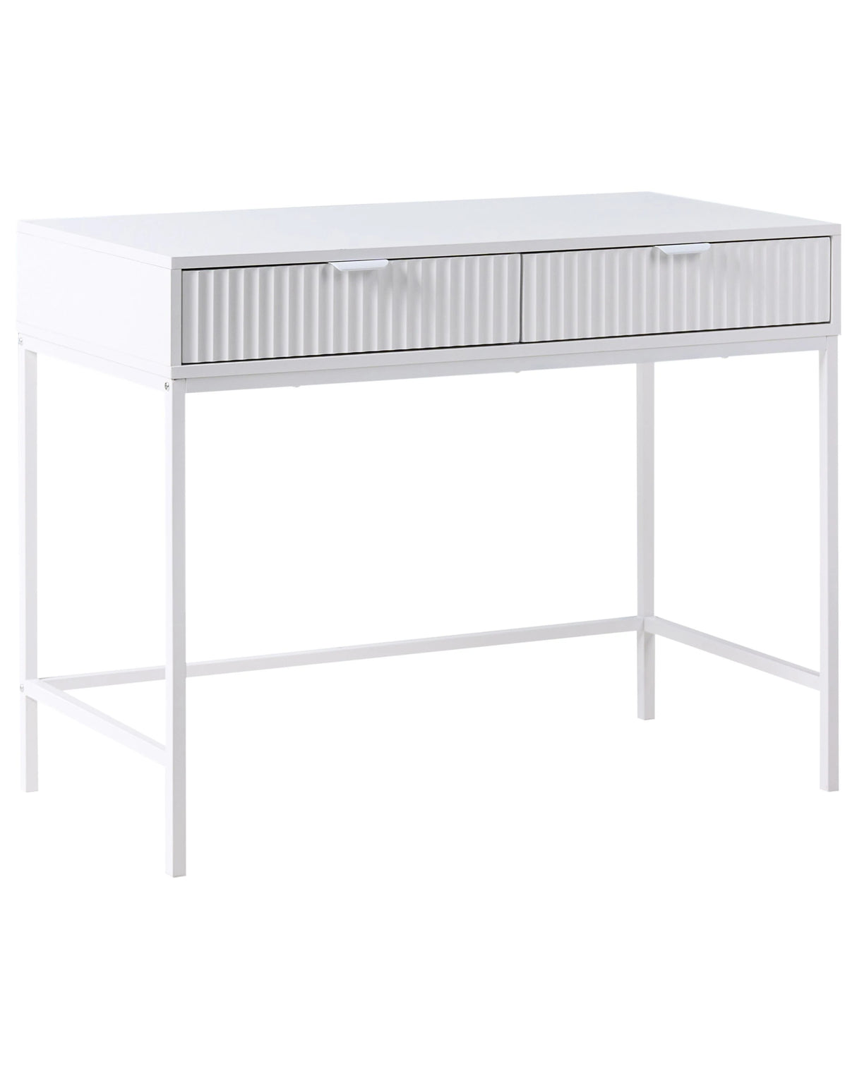 2 Drawer Console Table White MDF Modern Storage Unit Fluted Design Hallway Storage Unit Beliani