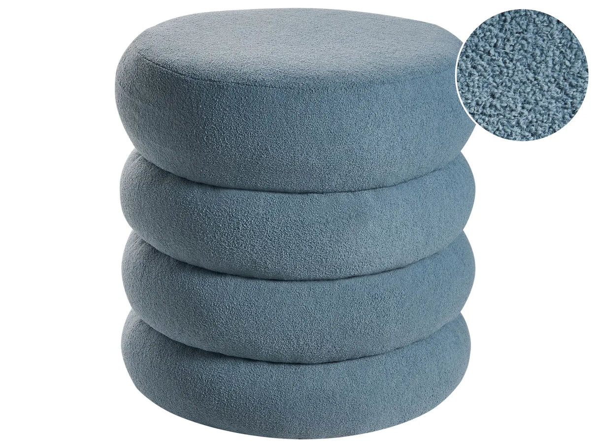 Footstool Blue Boucle Round Pouffe Upholstery Glam Ottomane Living Room Furniture Beliani