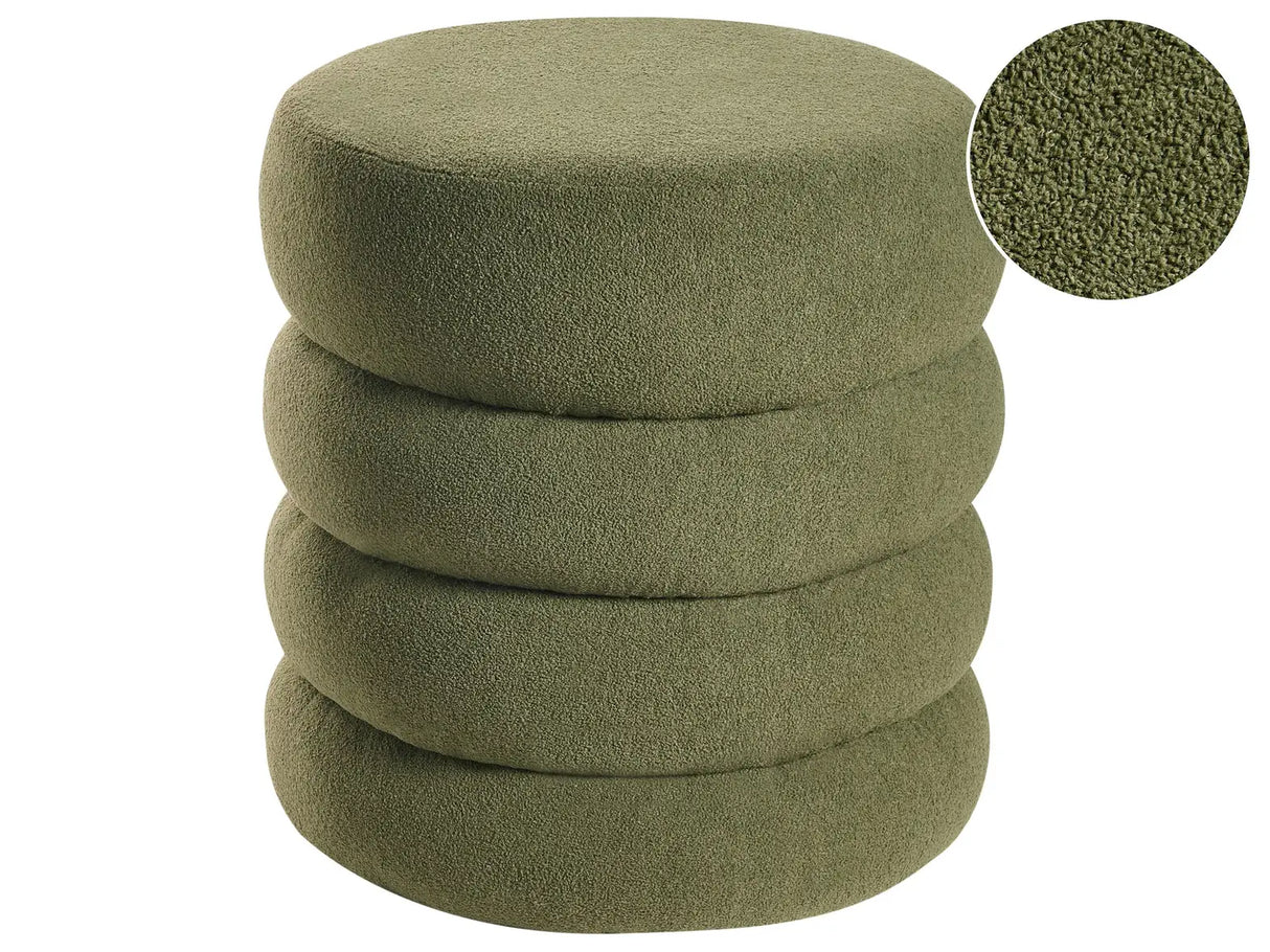 Footstool Green Boucle Round Pouffe Upholstery Glam Ottomane Living Room Furniture Beliani