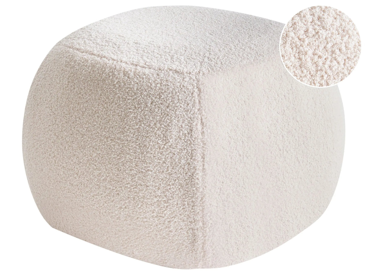 Footstool Off White Boucle Round Pouffe Upholstery Glam Ottomane Living Room Furniture Beliani