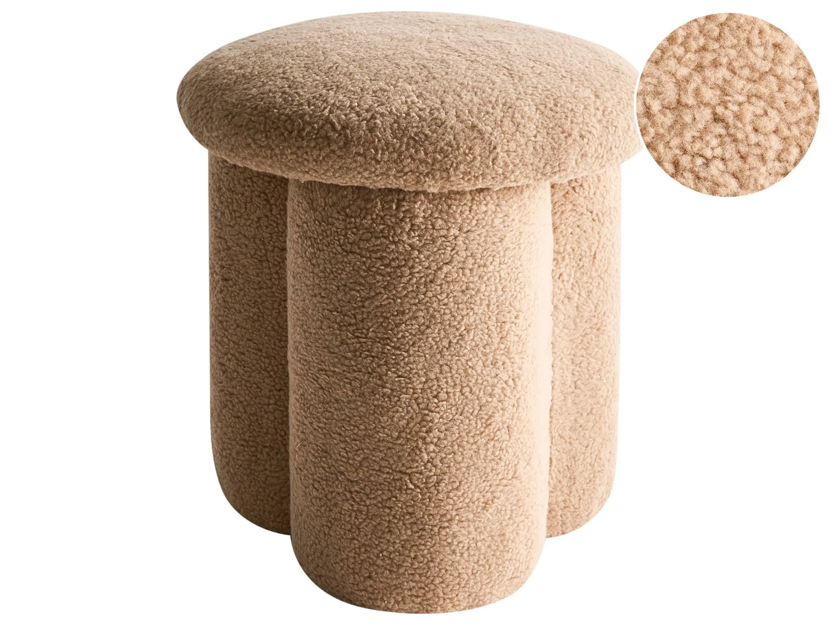 Pouffe Beige Boucle Round 40 x 40 x 45 cm Footstool Accent Upholstery Mushroom Shaped Modern Living Room Bedroom Furniture Beliani