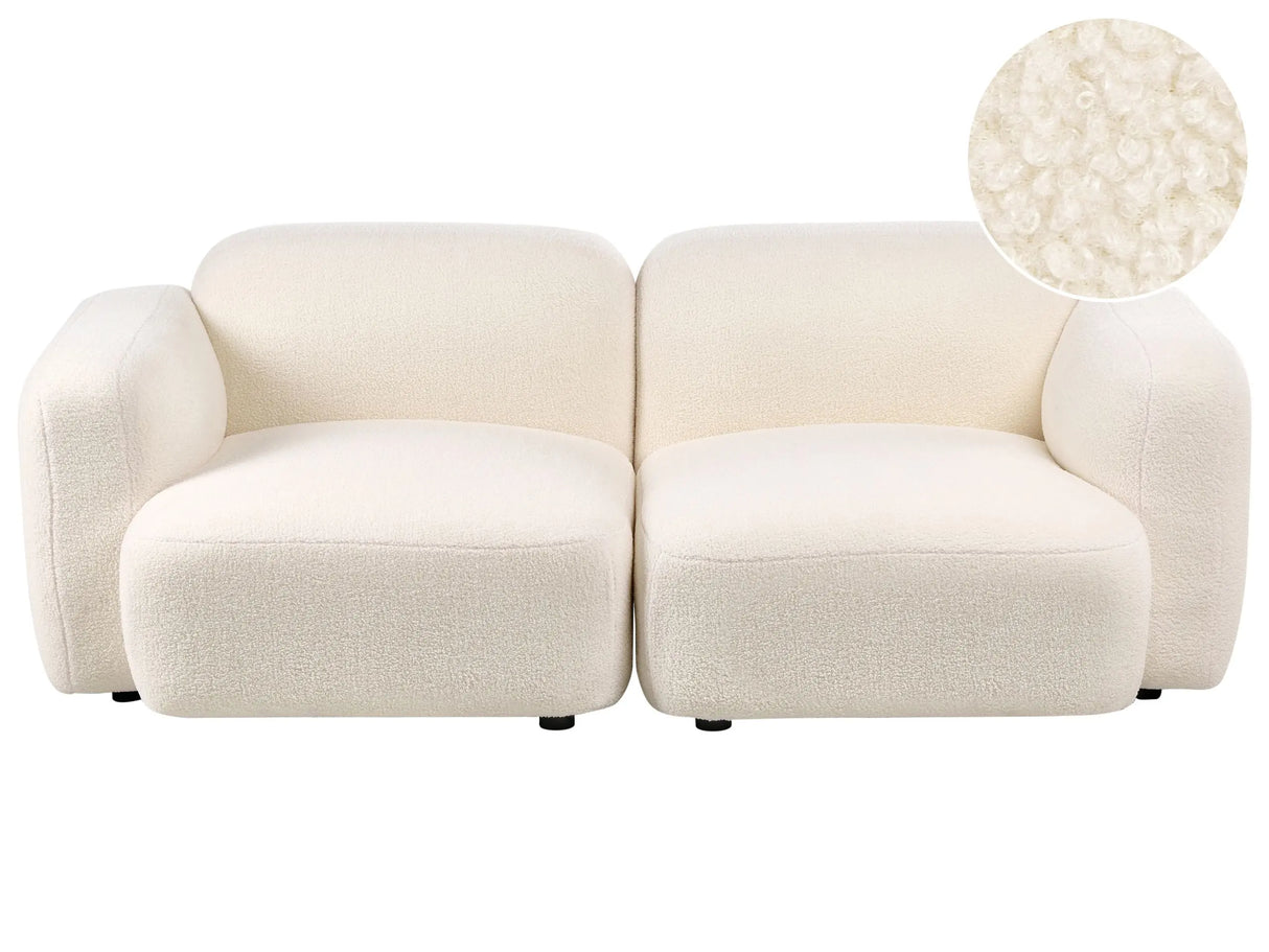 3 Seater Sofa Off-White Boucle Upholstered Back and Front Wooden Legs with Caps Living Room Scandinavian Beliani