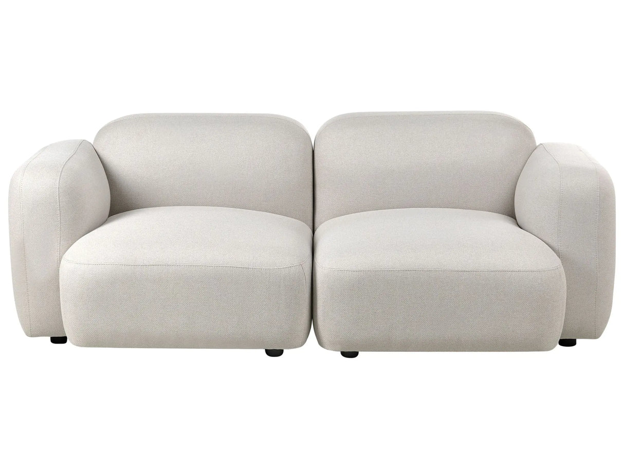 3 Seater Sofa Light Beige Fabric Upholstered Back and Front Wooden Legs with Caps Living Room Scandinavian Beliani