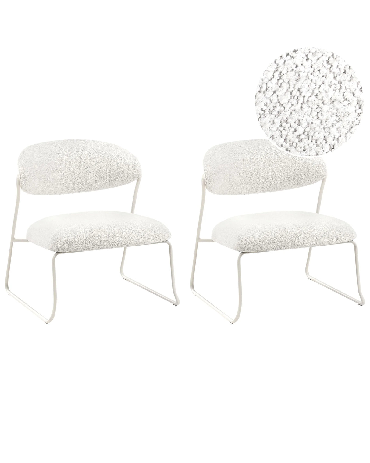 Set of 2 Armchairs Off-White Fabric Metal Legs Armless Modern Living Room Beliani