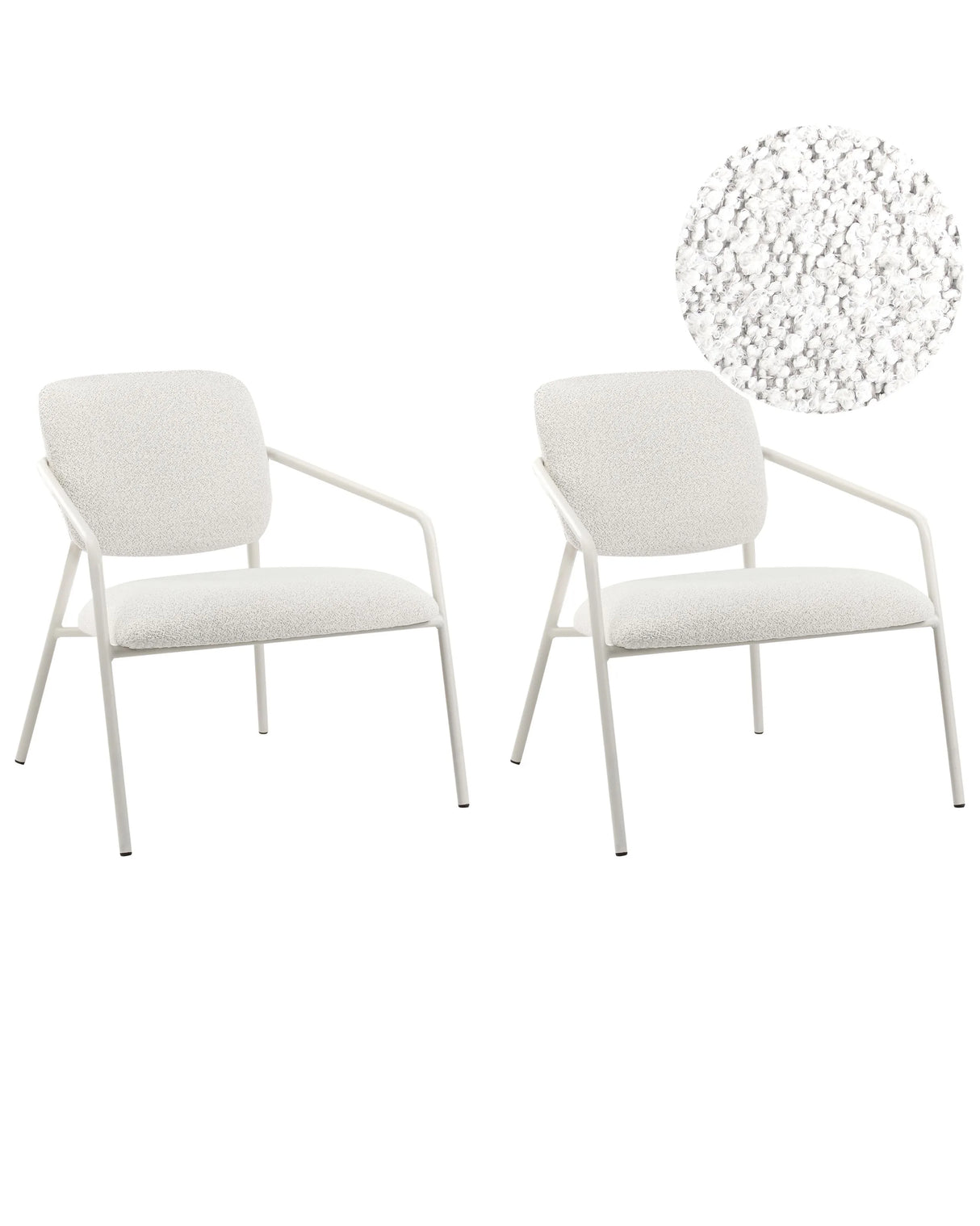 Set of 2 Armchairs Off-White Fabric Metal Legs with Armrests Modern Living Room Beliani