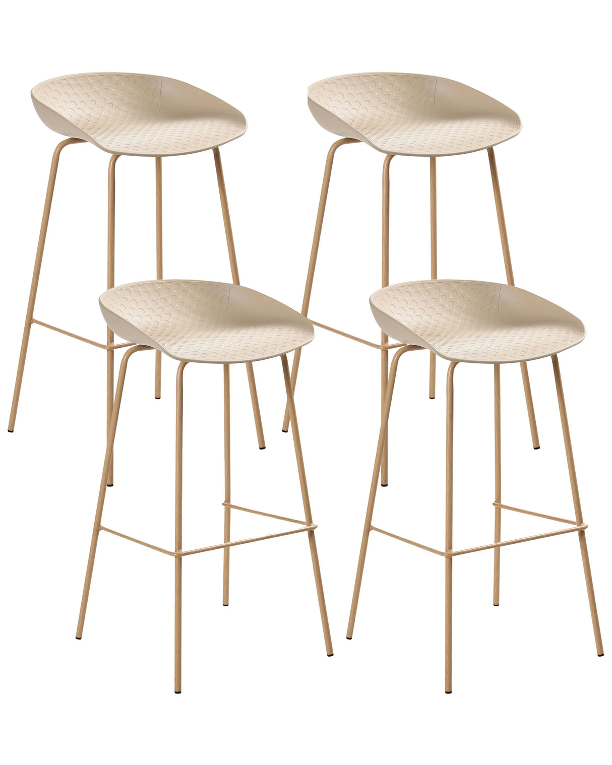 Set of 4 Bar Chairs Beige Synthetical Material Frame Iron Wood Looks Like Legs Dining Room Beliani
