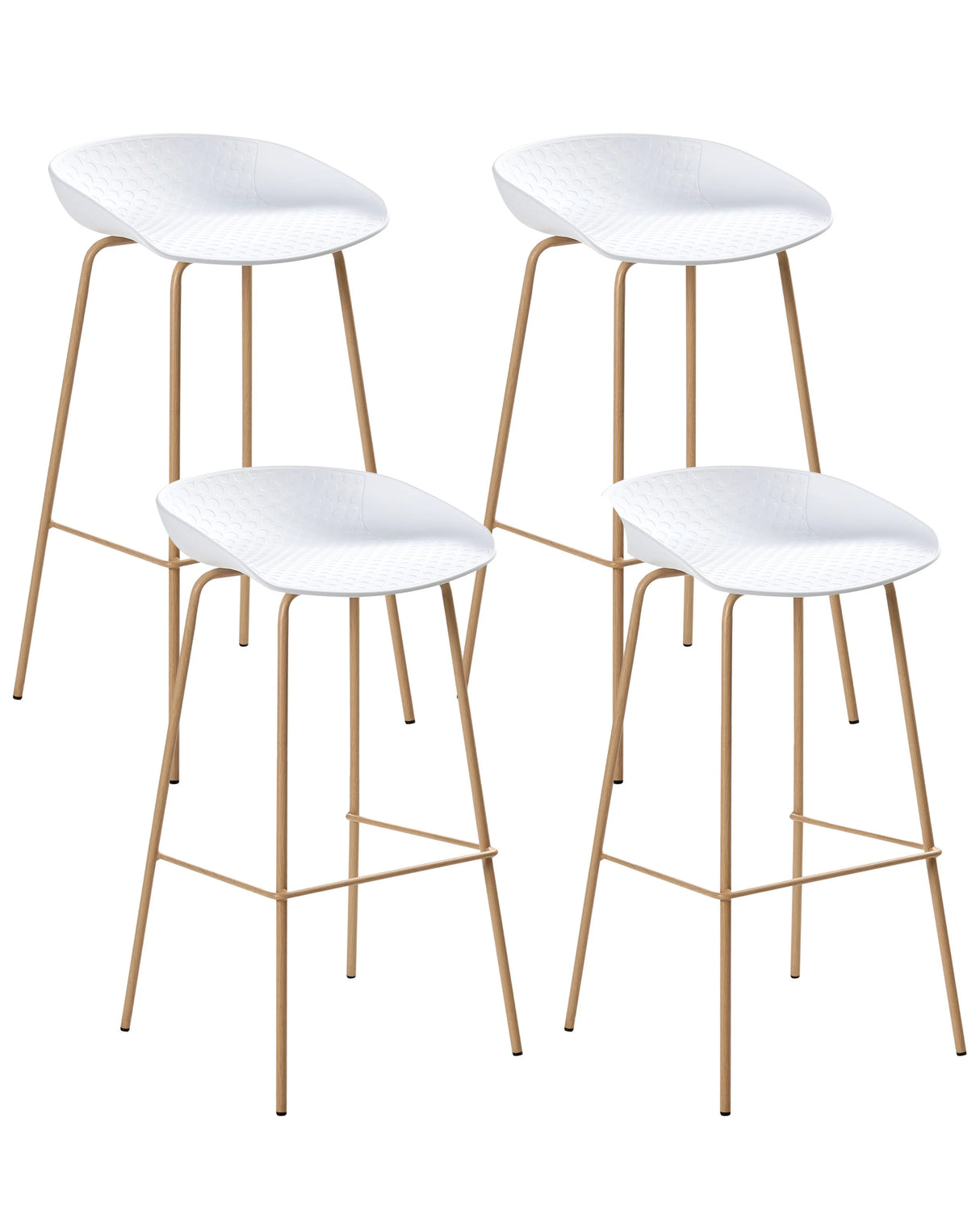 Set of 4 Bar Chairs White Synthetical Material Frame Iron Wood Looks Like Legs Dining Room Beliani