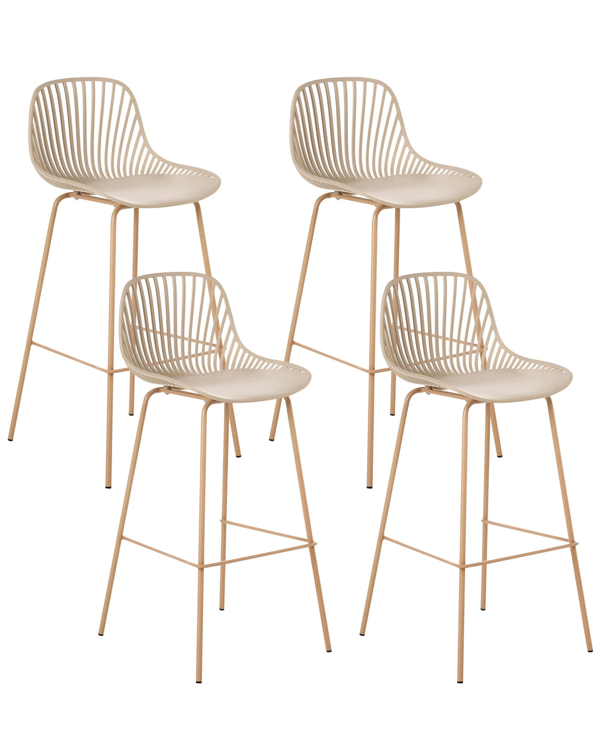 Set of 4 Bar Chairs Beige Synthetical Material Frame Iron Wood Looks Like Legs Dining Room Beliani