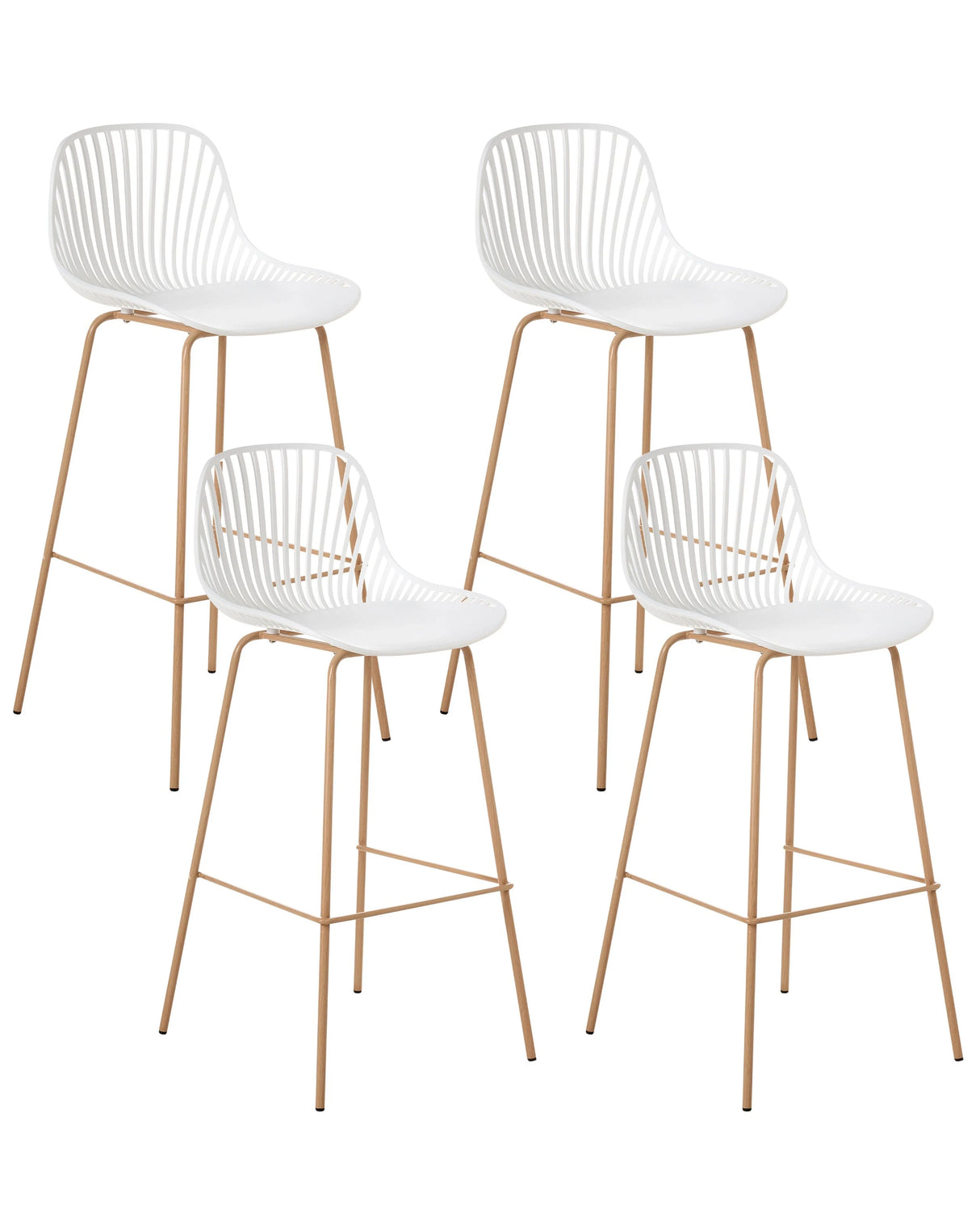 Set of 4 Bar Chairs White Synthetical Material Frame Iron Wood Looks Like Legs Dining Room Beliani