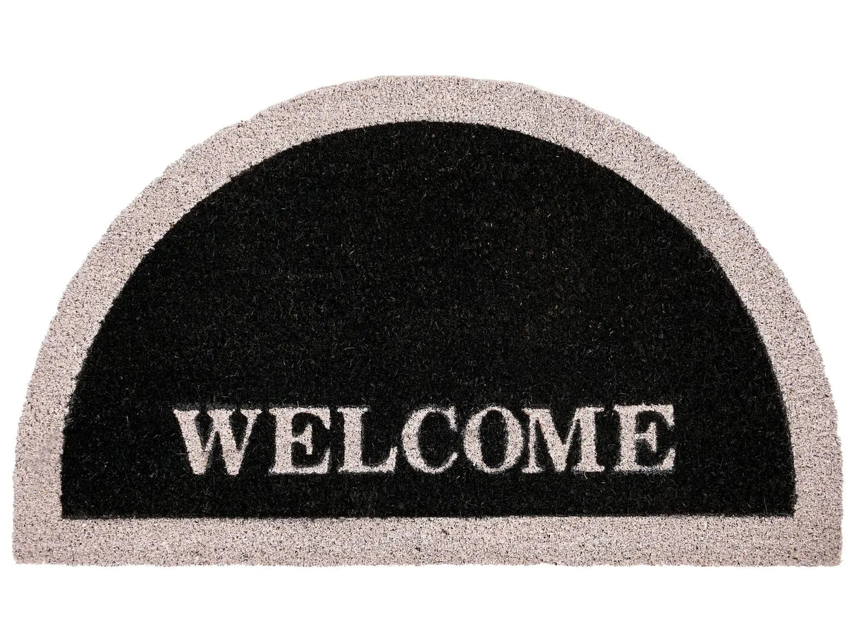 Doormat Black Coir with Rubber Bottom 45 x 75 cm Anti Slip Decoration Traditional Welcome Text Beliani