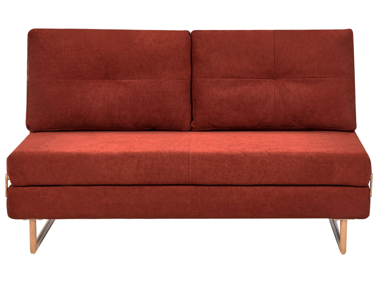 3 Seater Sofa Bed Red Fabric for Settee 3 People Fold Out Sleeping Function Beliani