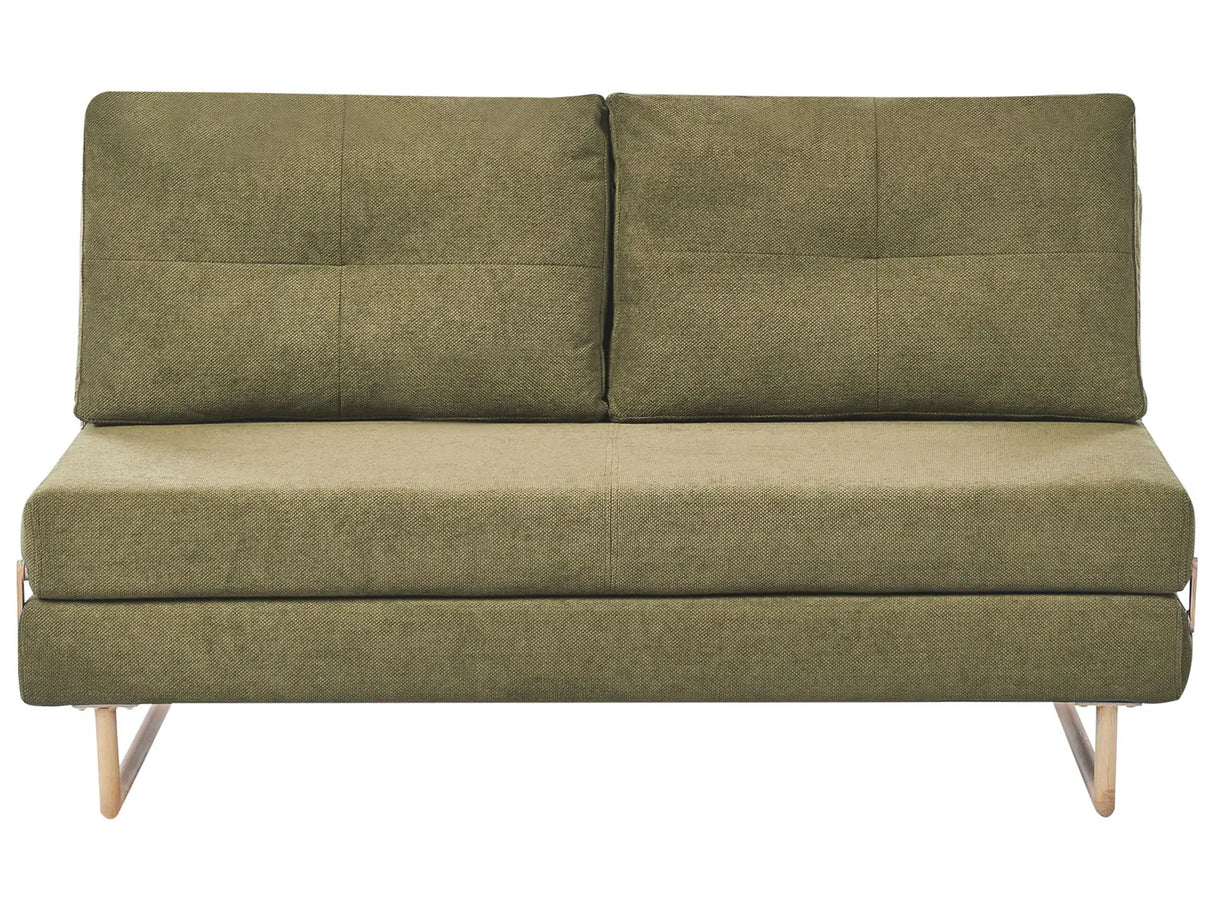 3 Seater Sofa Bed Green Fabric for Settee 3 People Fold Out Sleeping Function Beliani