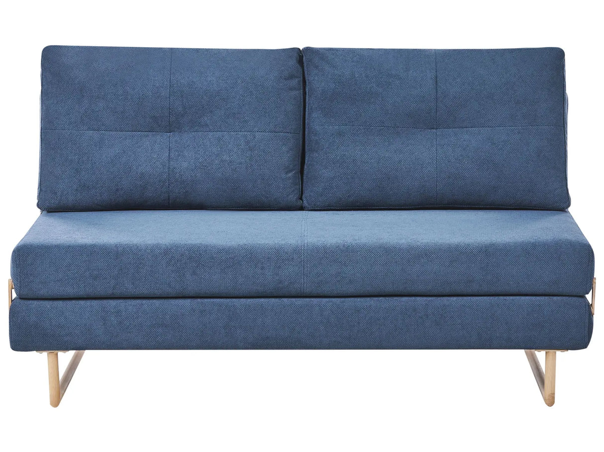 3 Seater Sofa Bed Blue Fabric for Settee 3 People Fold Out Sleeping Function Beliani