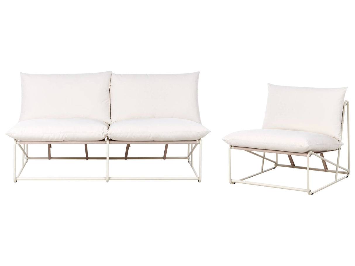 Low Oversized Sofa and Armchair Set Beige Metal Backrest Seat Cushions Slipper Design Armless Indoor and Outdoor Modern Design Beliani