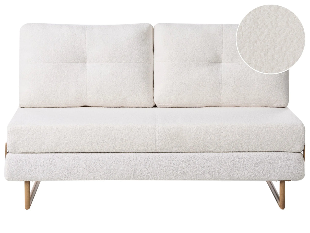 3 Seater Sofa Bed Off White Boucle for Settee 3 People Fold Out Sleeping Function Beliani