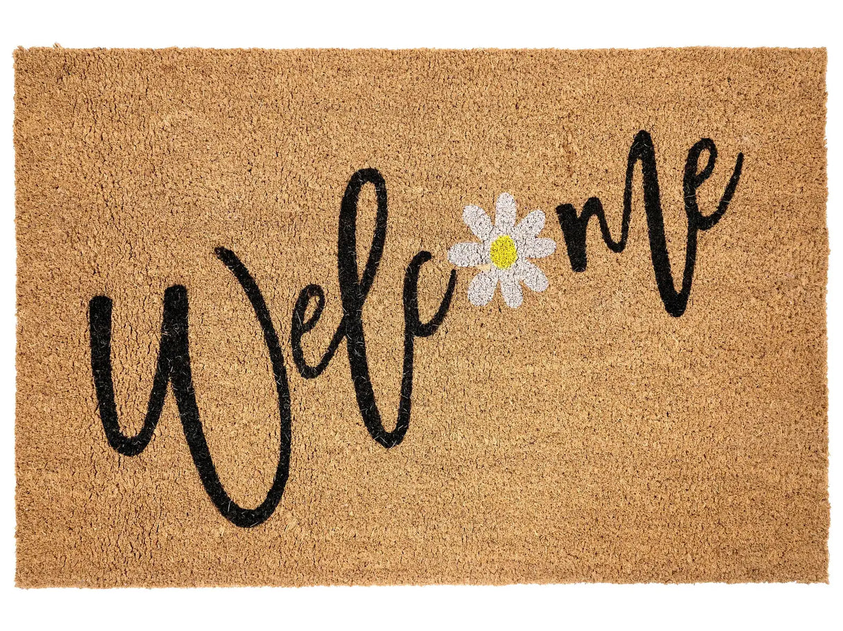 Doormat Natural Coir with Rubber Bottom 60 x 90 cm Anti Slip Decoration Text Pattern Welcome Mat Beliani