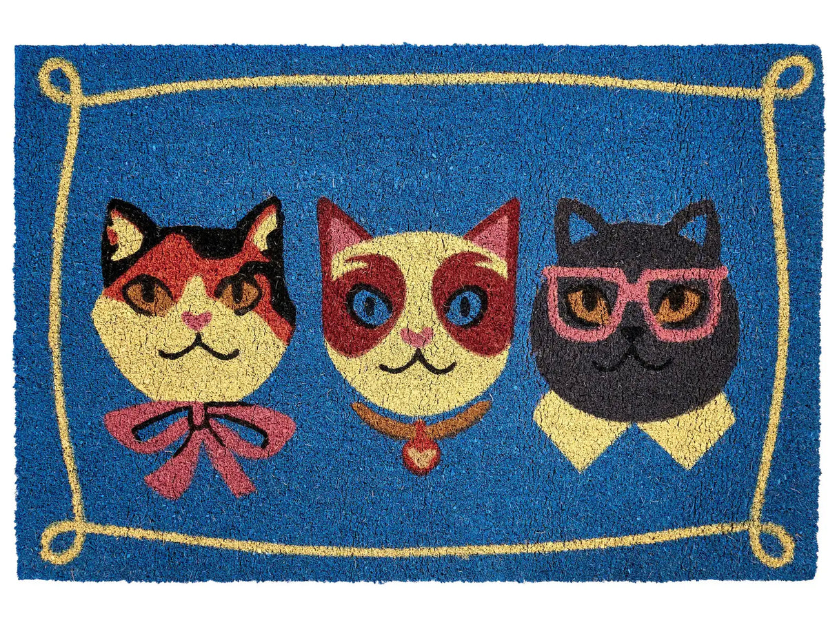 Doormat Multicolour Coir with Rubber Bottom 60 x 90 cm Anti Slip Decoration Cat Pattern Beliani