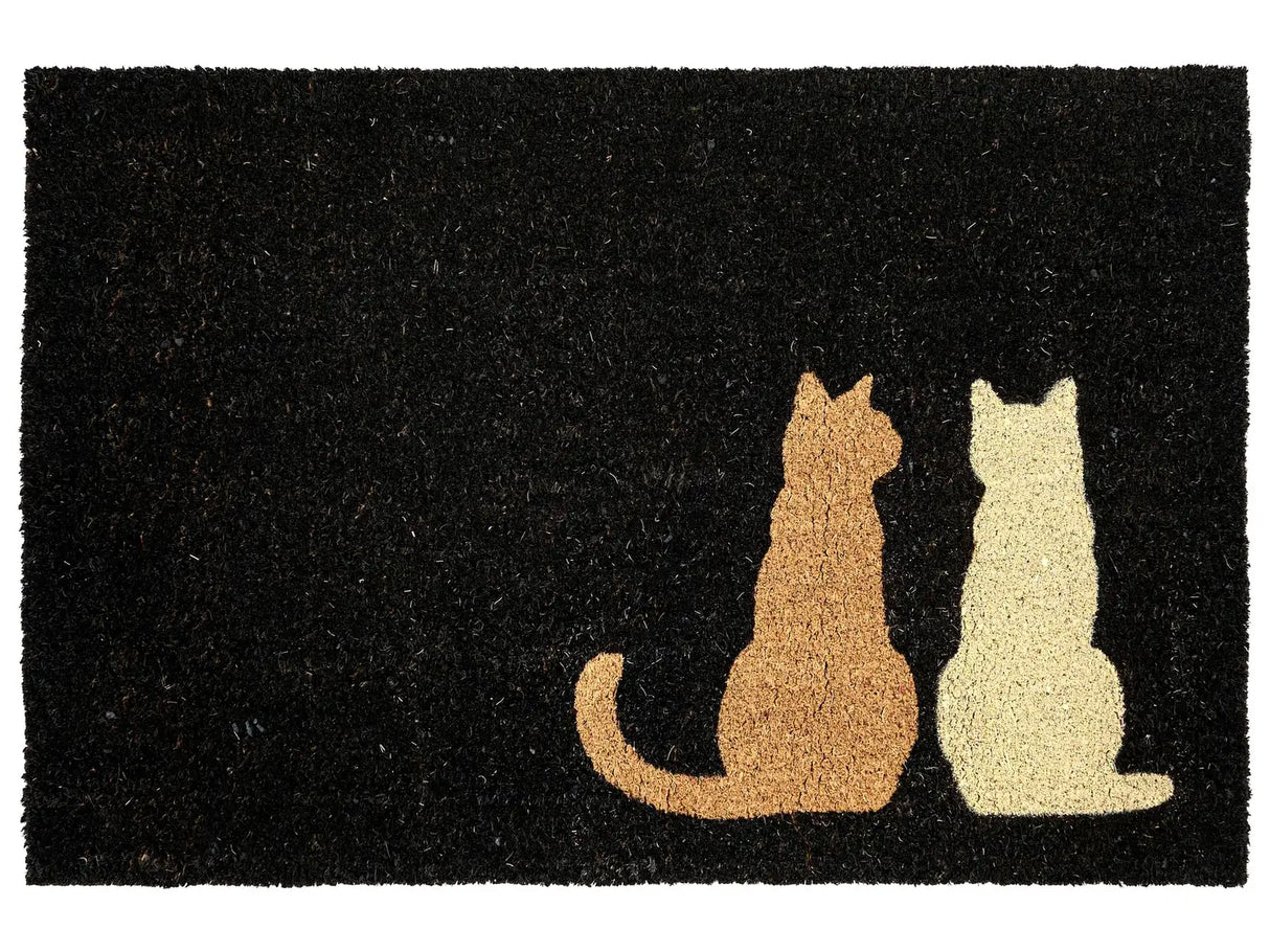Doormat Black Coir with Rubber Bottom 60 x 90 cm Anti Slip Decoration Cats Pattern Modern Beliani