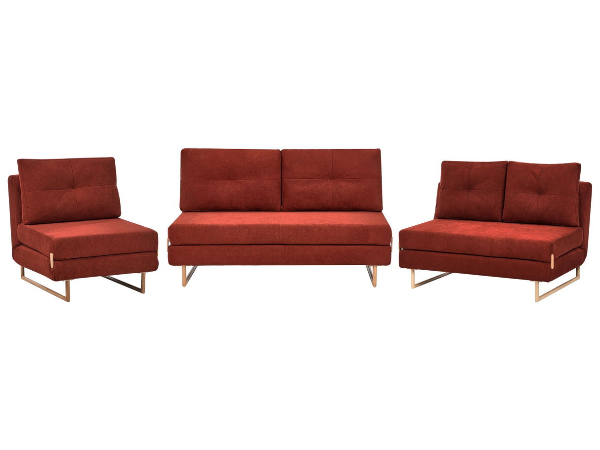 Living Room Set Red Fabric 3 Seater 2 Seater 1 Seater for 6 People Fold Out Sleeping Function Beliani