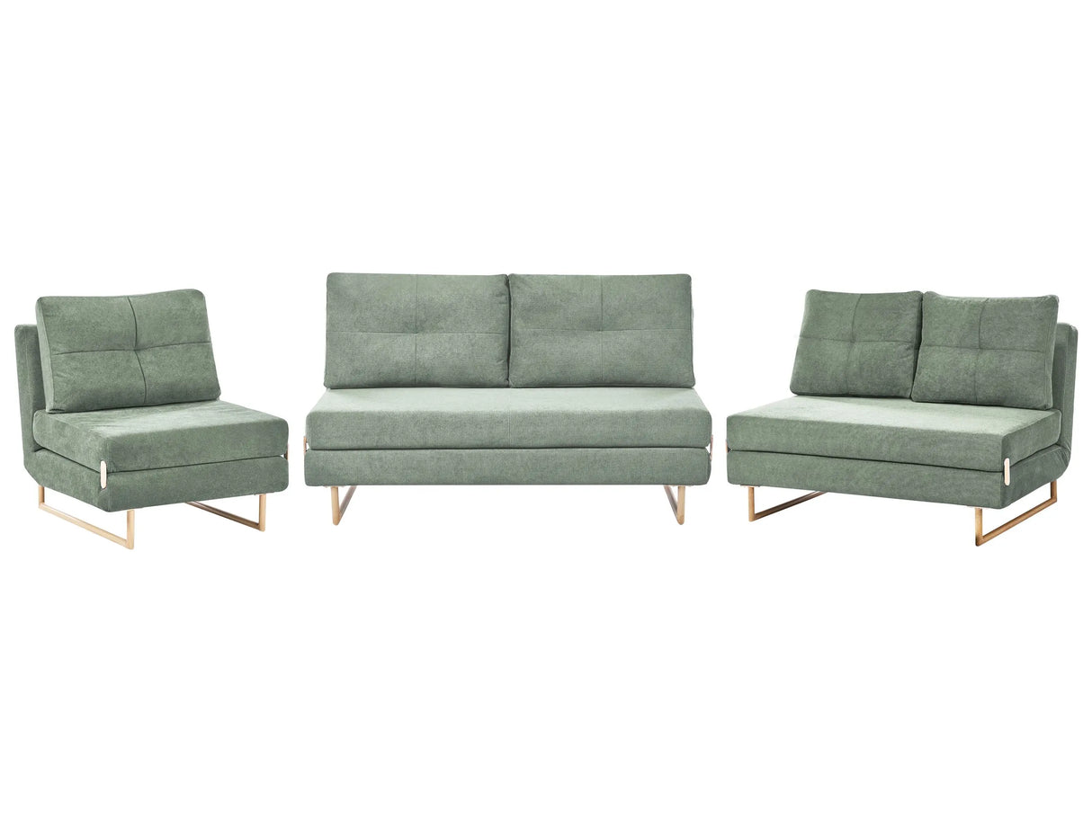 Living Room Set Light Green Fabric 3 Seater 2 Seater 1 Seater for 6 People Fold Out Sleeping Function Beliani