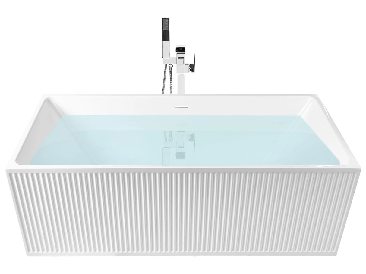 Freestanding Bath Matt White Acrylic 170 x 80 cm Rectangular Fluted Finish Modern Style Bathroom Beliani