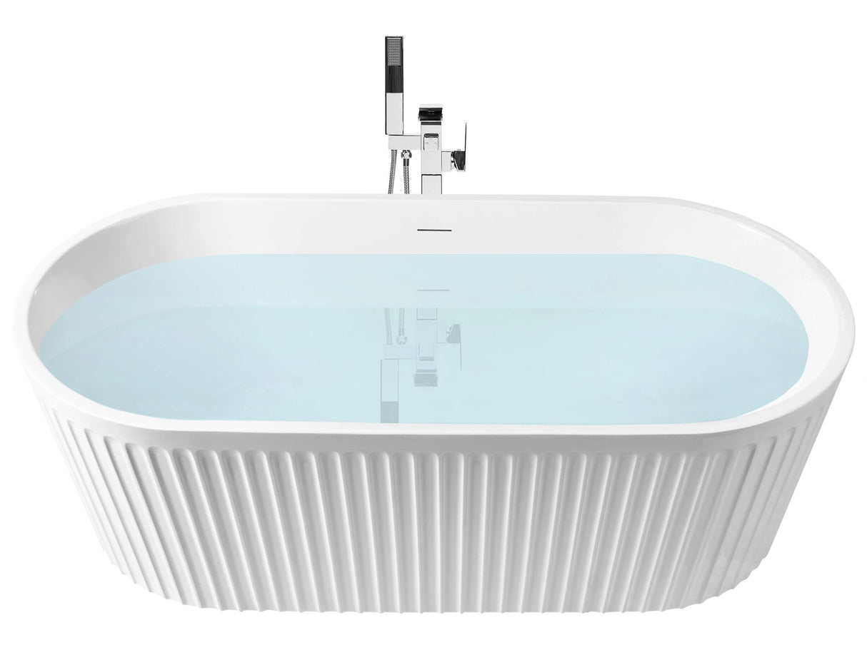 Freestanding Bath Matt White Acrylic 170 x 80 cm Oval Fluted Finish Modern Style Bathroom Beliani