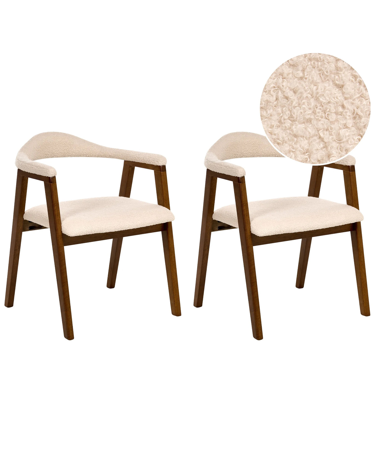Set of 2 Dining Chairs Dark Brown Upholstered Seat Backrest Boucle Polyester Rubber Wood Frames Retro Style Dining Room Beliani