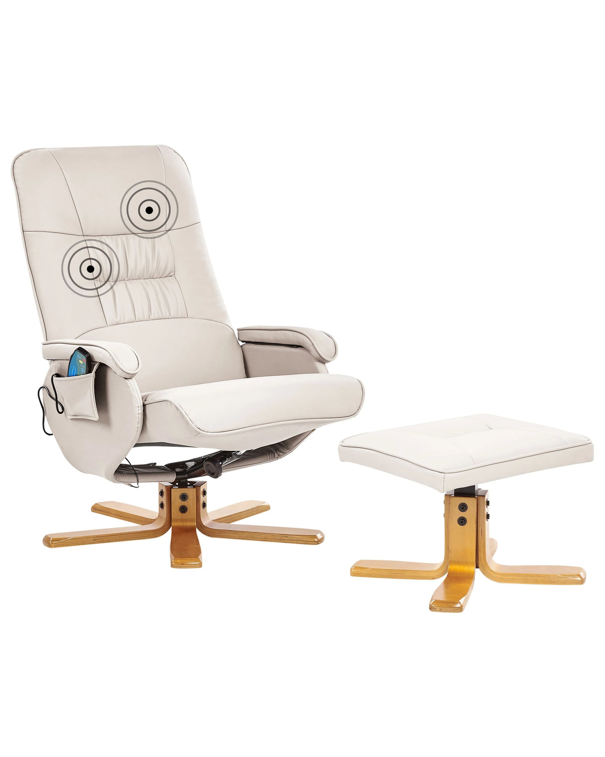 Recliner Armchair Light Beige with Footrest Faux Leather Upholstered Wooden Frame Swivel Adjustable Heating Massage Function Retro Design Beliani