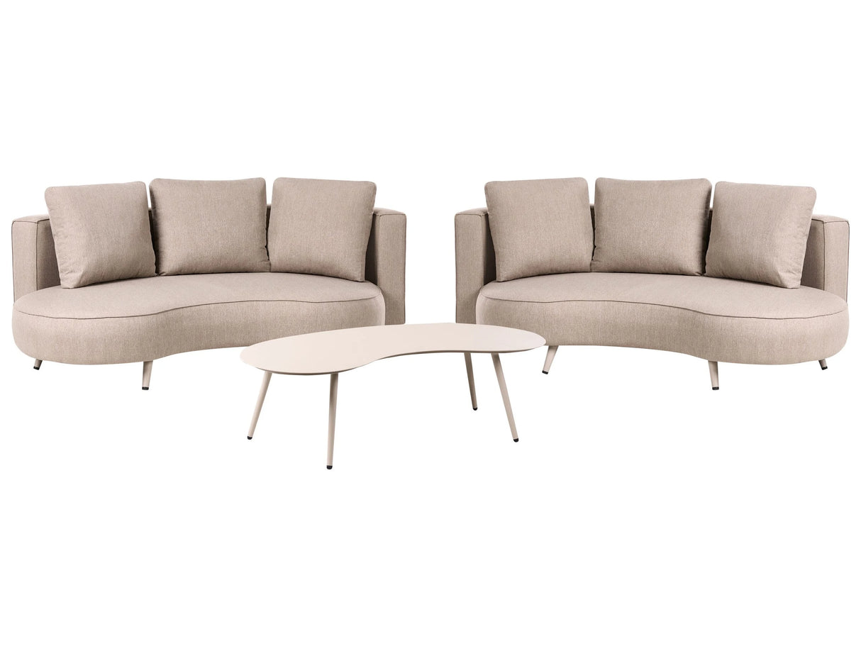 6 Seater Garden Sofa Set Beige Aluminum Olefin Upholstery with Cushions Sofas Coffee Table Water-Repellent UV Resistant Kidney-Shaped Beliani