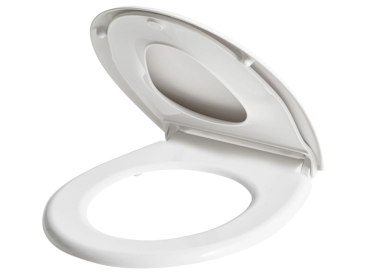 Soft Close Toilet Seat MDF White 46 x 37 cm Quick Release System Additional Seat Modern Style Bathroom Toilet Beliani