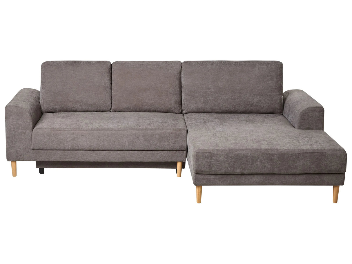 3 Seater Corner Sofa Bed Taupe Chenille Upholstery Left Handed with Storage Armrests Modern Style Living Room Beliani