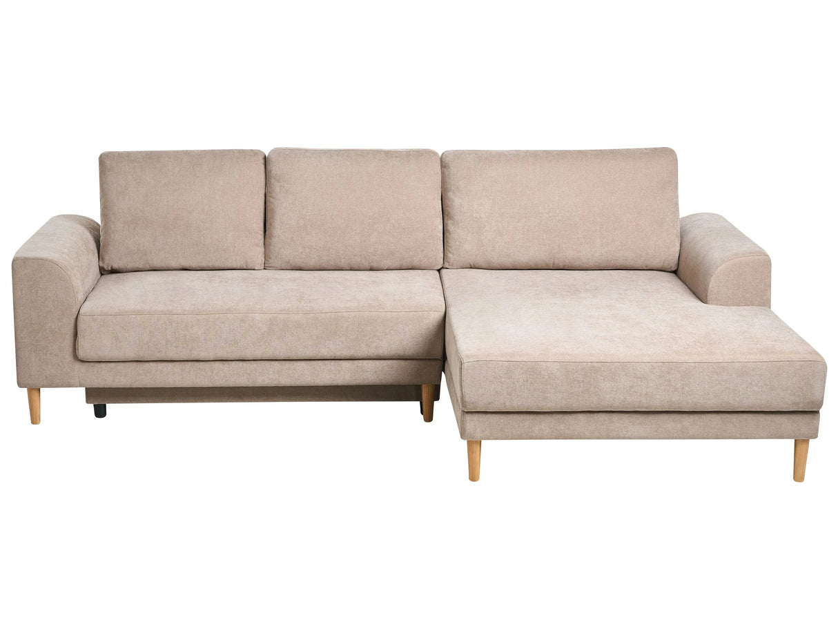 3 Seater Corner Sofa Bed Light Brown Chenille Upholstery Left Handed with Storage Armrests Modern Style Living Room Beliani