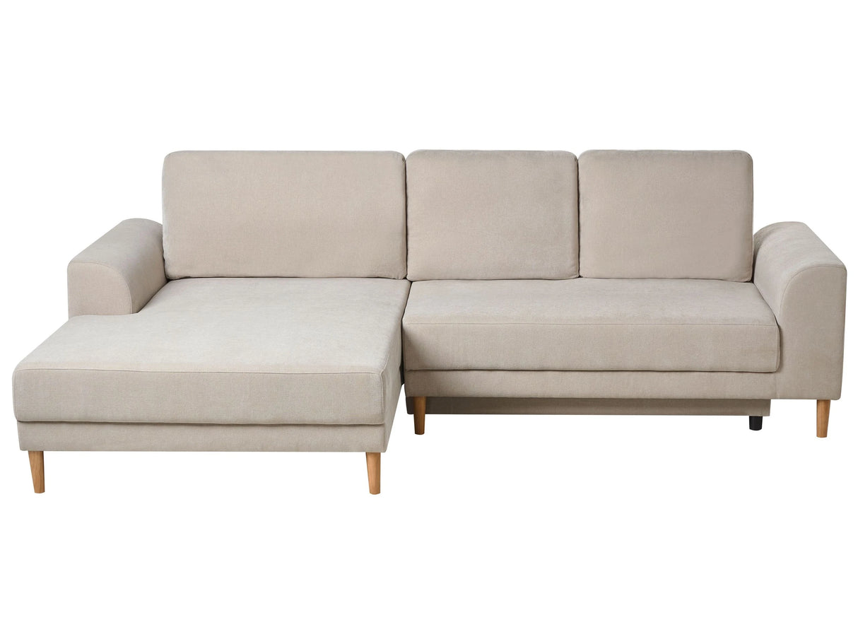 3 Seater Corner Sofa Bed Beige Chenille Upholstery Right Handed with Storage Armrests Modern Style Living Room Beliani