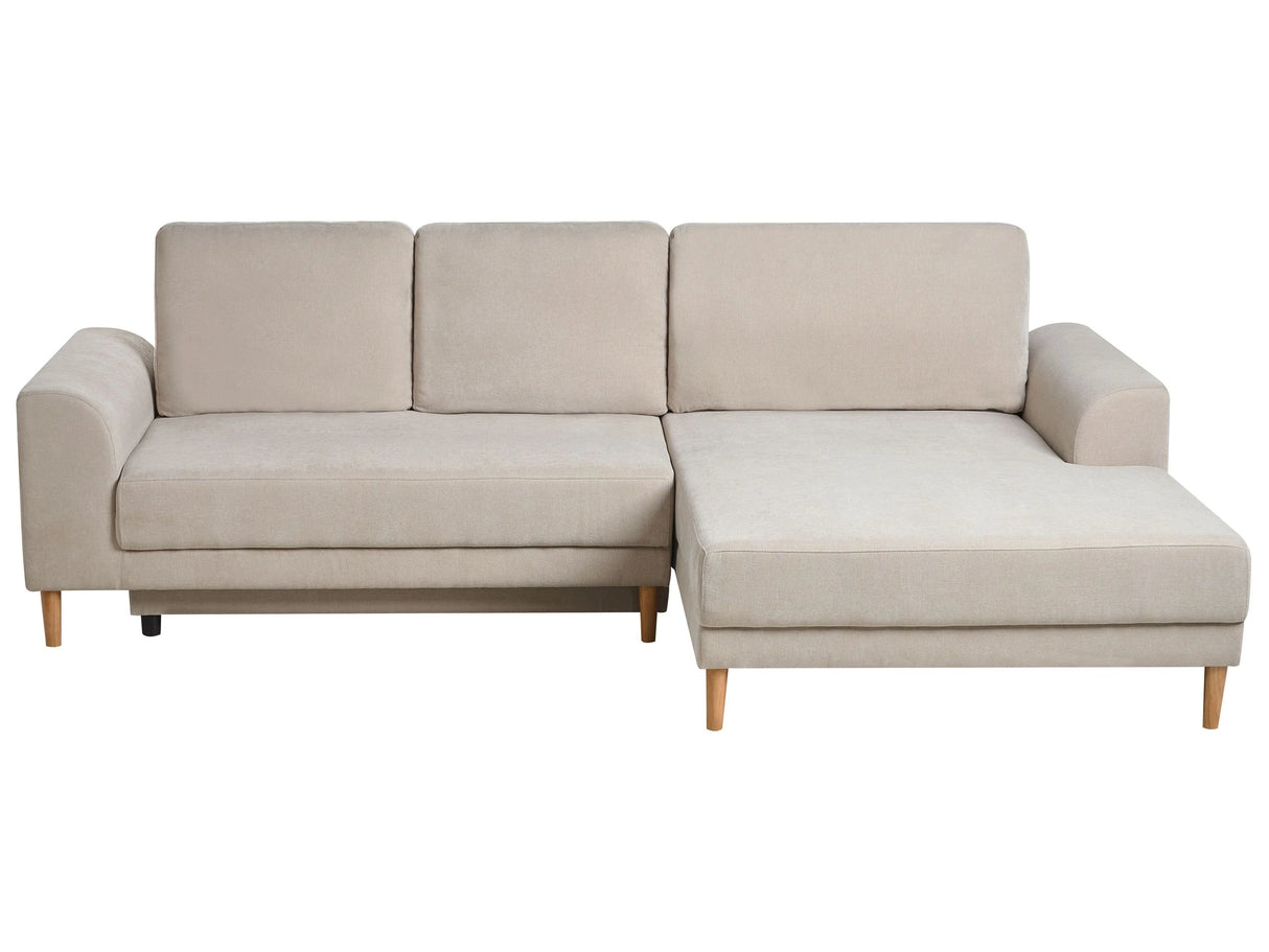 3 Seater Corner Sofa Bed Beige Chenille Upholstery Left Handed with Storage Armrests Modern Style Living Room Beliani