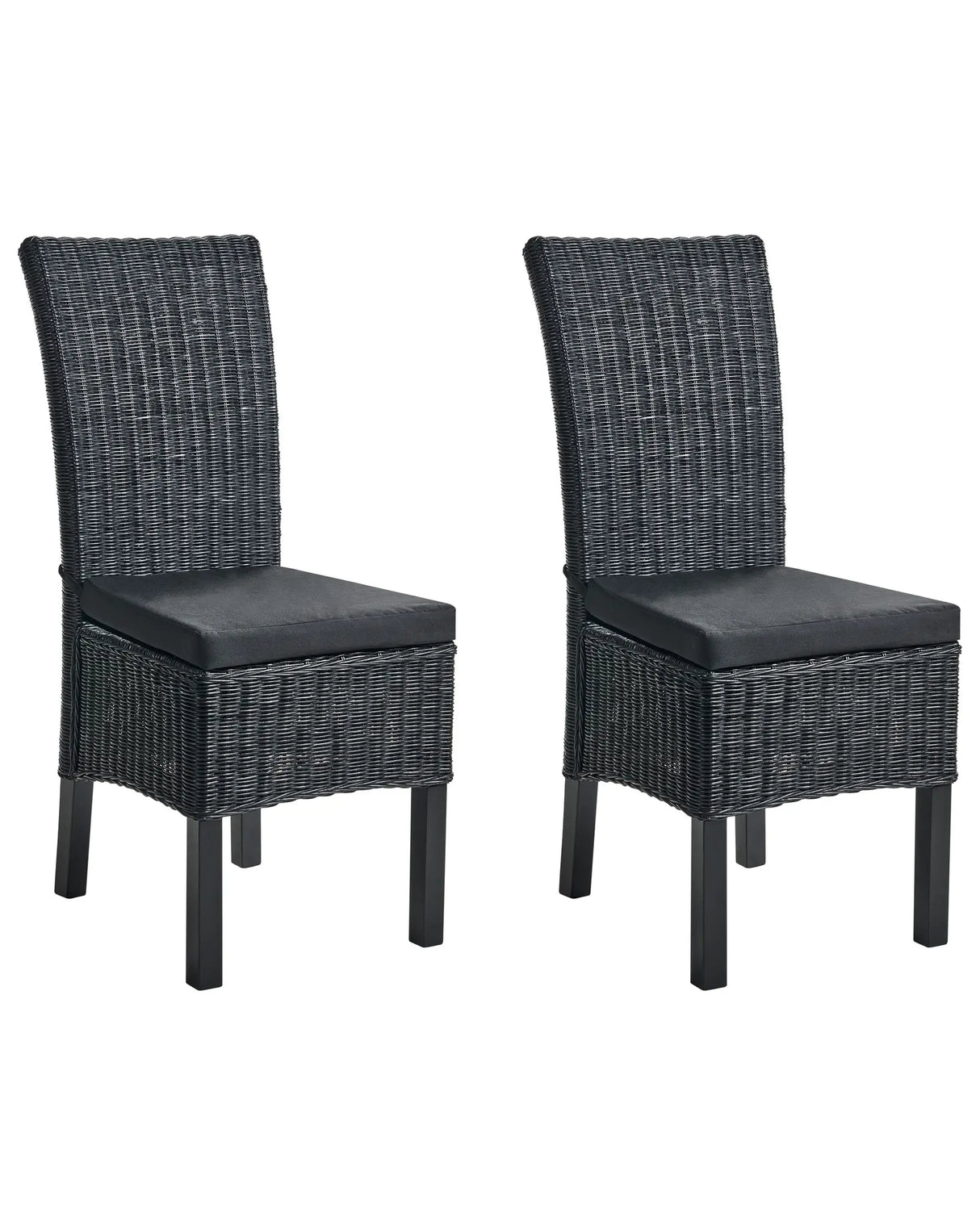 Set of 2 Dining Chairs Black Rattan Wicker Mango Wood Legs Boho Indoor Modern Design Beliani