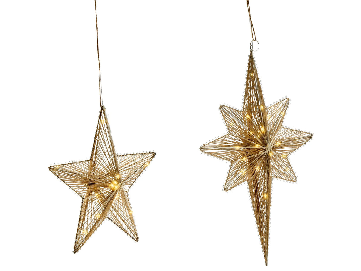 Set of 2 Indoor LED Decoration Gold Metal 30/47 cm Stars Seasonal Accessory Home Dcor with Lights Beliani